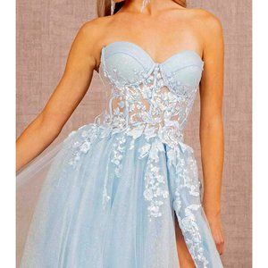Elizabeth K GL3153, Strapless Baby Blue Prom Dress, Small